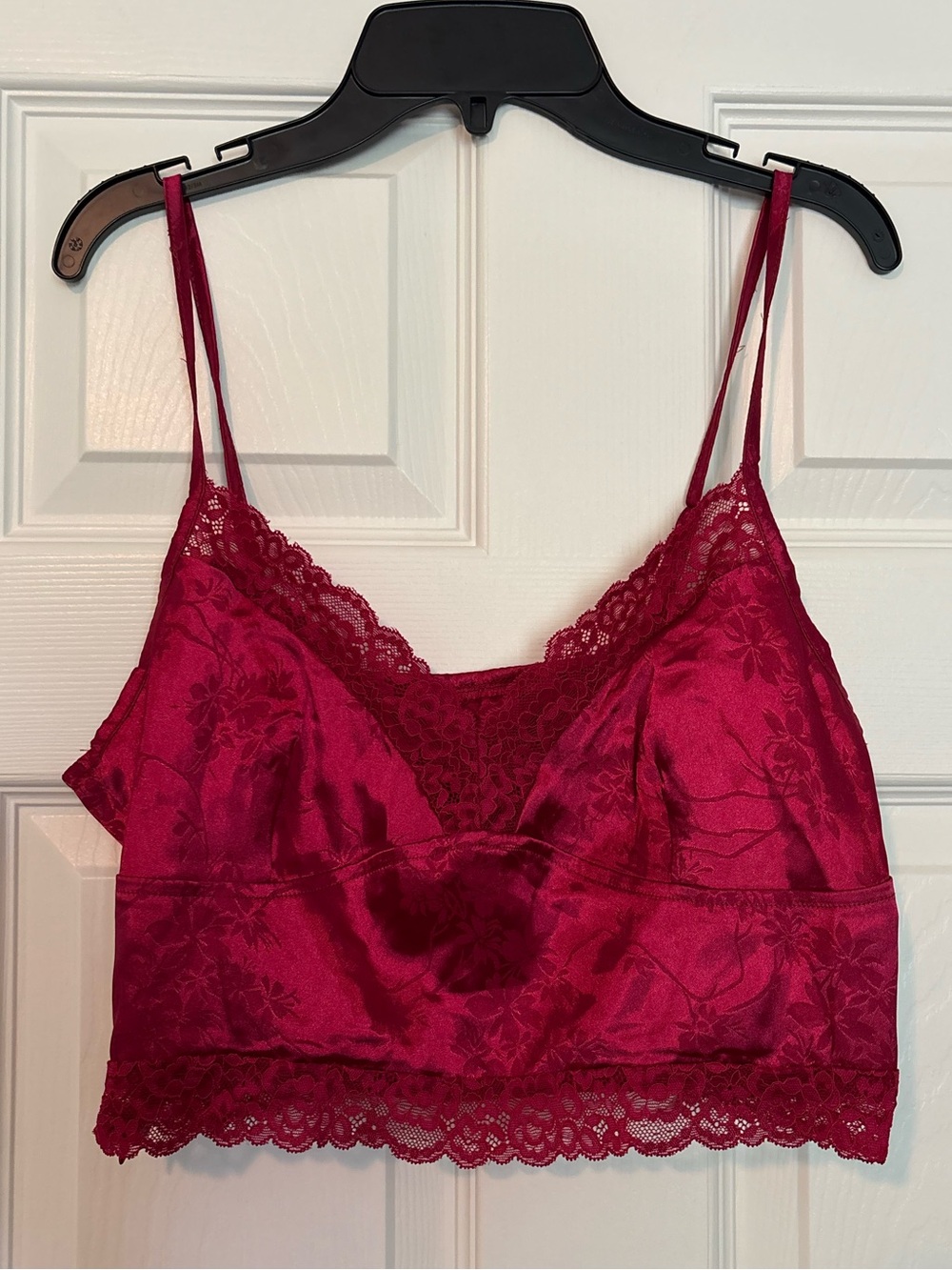 SHEIN Satin Lace-Trim Tank - Raspberry Red
